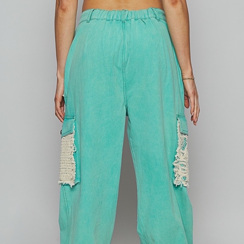 New POL Clothing Distressed Joggers Womens Sweatpants Teal Oversized Denim Pants - Picture 3 of 8